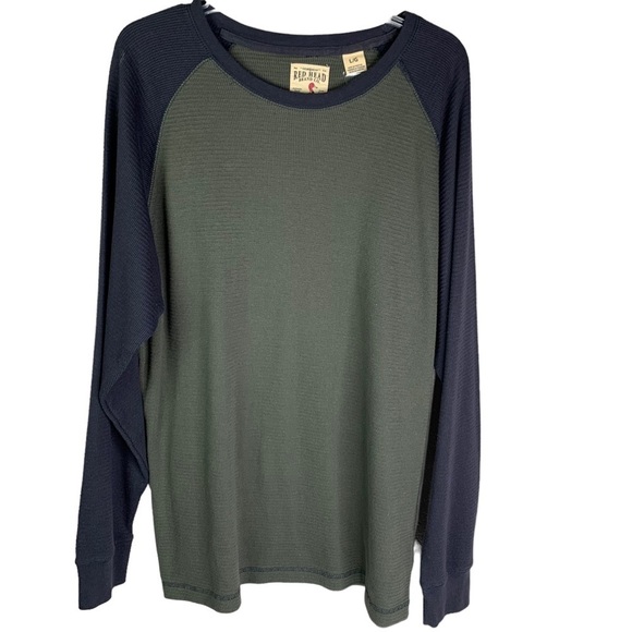 Redhead Green & Navy Long Sleeved Thermal Crew Neck Pullover Top Size Large - Picture 1 of 4